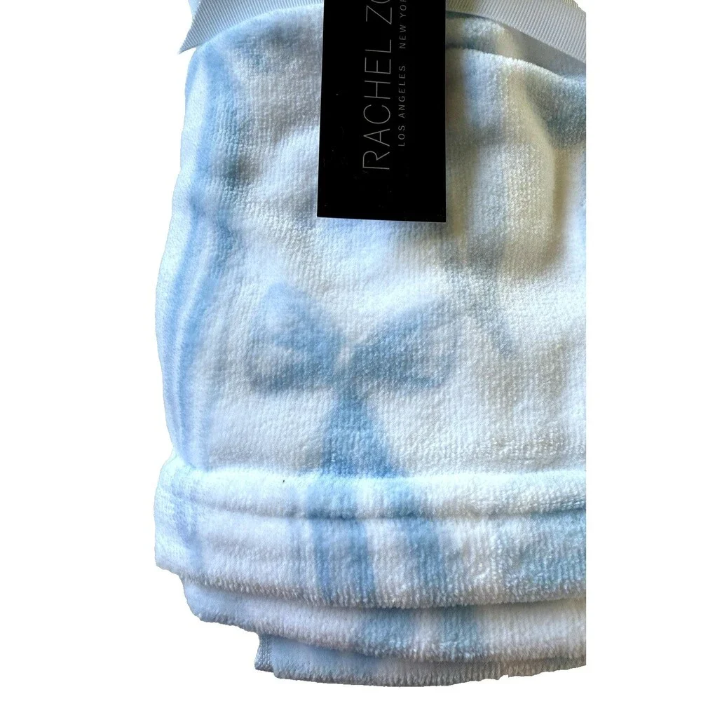 Rachel Zoe Coquette 2 Hand 2 Bath Towel Set of 4 White Blue Bow Print Cotton